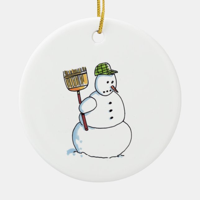 Enfeites de natal cerâmico branco de Bromo Snowman (Frente)