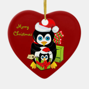 Enfeites de natal com mamã e bebê do pinguim