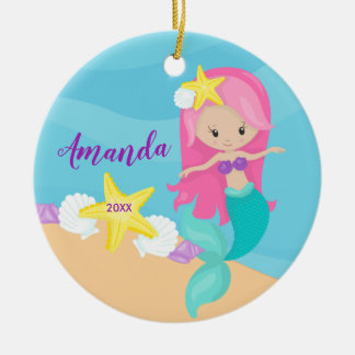 Enfeites de natal cor-de-rosa bonitos da sereia