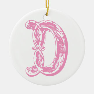 Enfeites de natal cor-de-rosa da letra D do