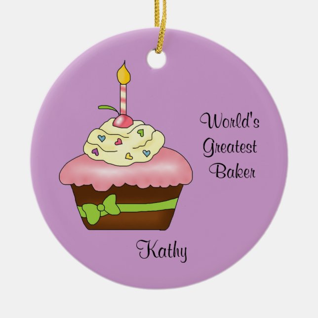 Enfeites de natal cor-de-rosa do cupcake (Frente)