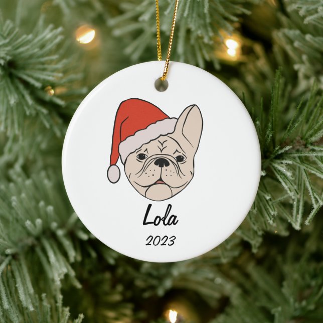 Enfeites de natal Cream/White Frenchie Santa Hat (Árvore)