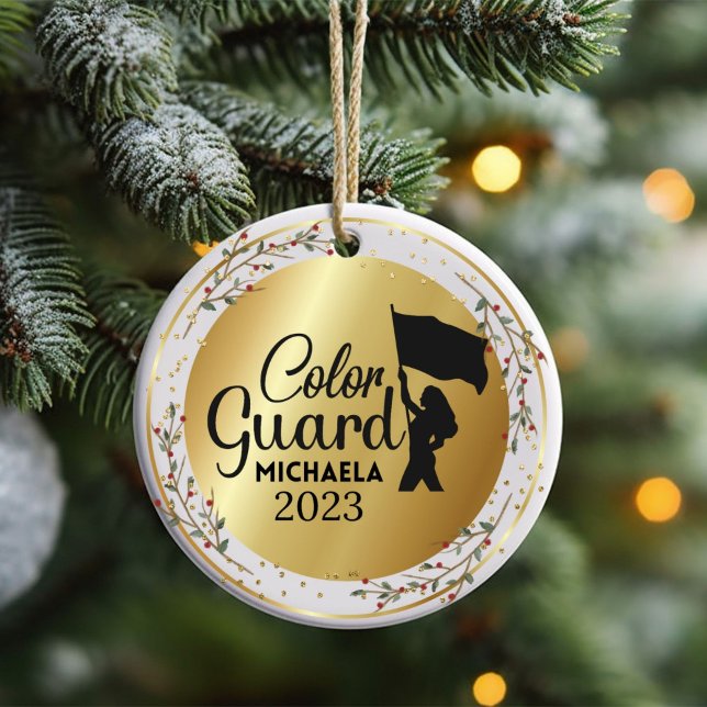 Enfeites de natal da Banda de Marcha da Guarda de  (Christmas ornament for a marching band color guard member customized with name and year)