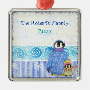 Enfeites de natal da Família Pinguin de Esqui