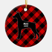 Enfeites de natal da xadrez do Pinscher do