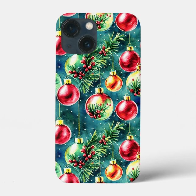 Enfeites de natal de aquarelas, vermelhos e verdes (Verso)
