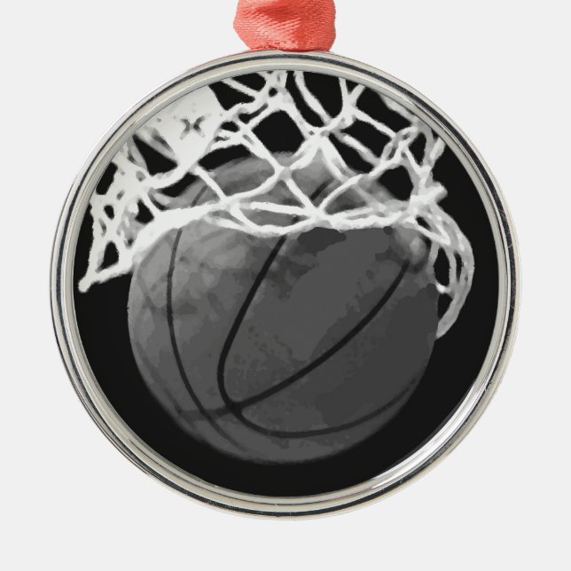 Enfeites de natal de basquete preto e branco (Frente)