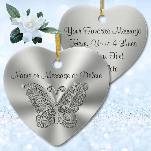 Enfeites de natal de borboleta com 2 caixas de tex (Silver butterfly ornaments are special, memorial gift ideas. Inexpensive, butterfly ornaments bulk.)