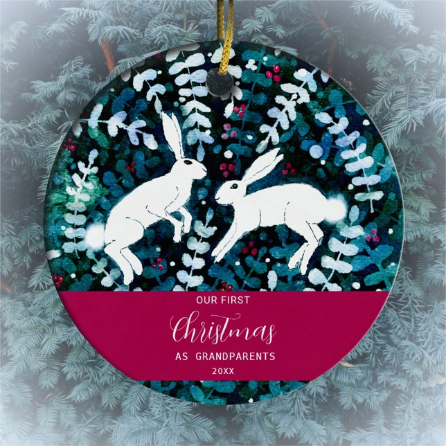 Enfeites de natal de Bunnies Brancos de Aquarela (Criador carregado)