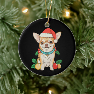 Enfeites de Natal de Cachorro Chihuahua com Chapéu