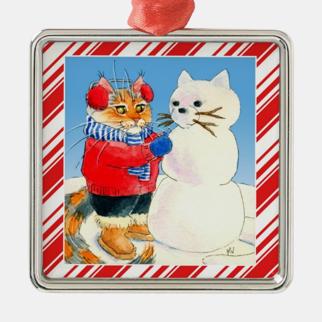Enfeites de natal de cana doce de boneca de gato (Frente)