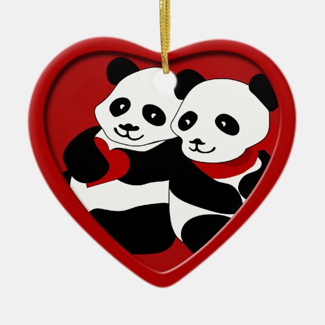 Enfeites de natal de Casal Panda Love (Frente)