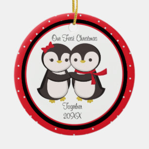 Enfeites de natal de Casal Pinguin Amorador