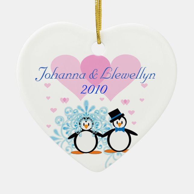 Enfeites de natal de Casal Pinguin Personalizável (Frente)