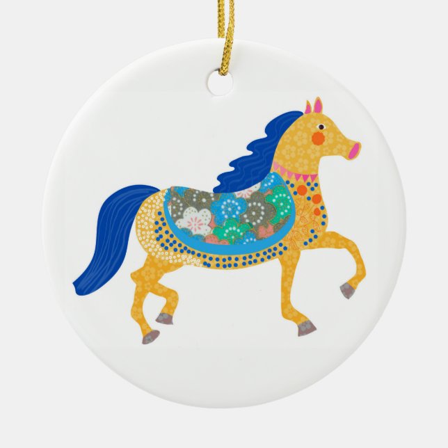 Enfeites de Natal de cavalo azul (Frente)