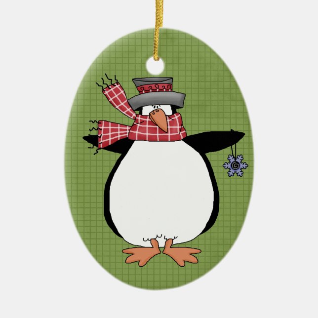 Enfeites de natal de cerâmica de Pinguim-Inverno (Frente)
