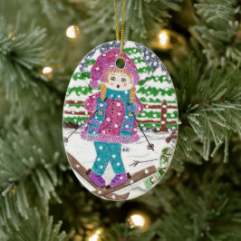 Enfeites de natal de cerâmica oval de menina de es