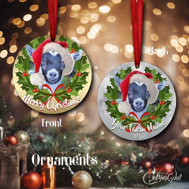 ENFEITES DE NATAL de chapéu do GOAT Pygmy Kid Sant (Adorable pygmy goat lover's Christmas -one side gold, the other silver - date on back  #zazzlemade)