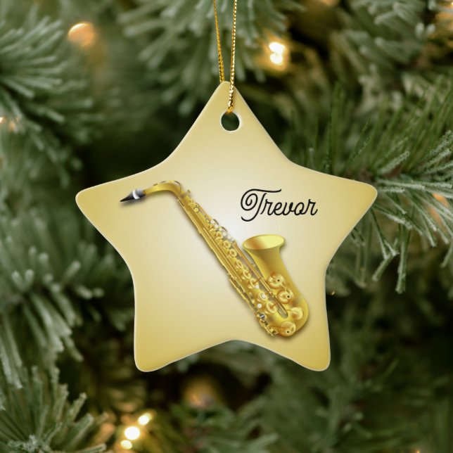 Enfeites de natal de Estrela Personalizada Saxofon (Árvore)