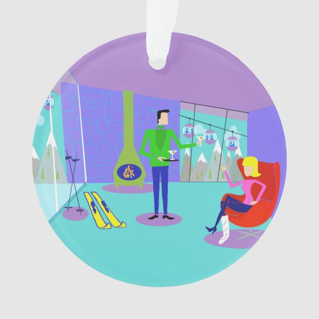 Enfeites de natal de Férias de Esqui Retroativo (Frente)