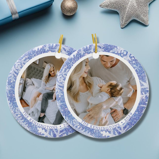 Enfeites de natal de Fotografia Personalizado de L (Custom Double-Sided Photo Christmas Ornament)