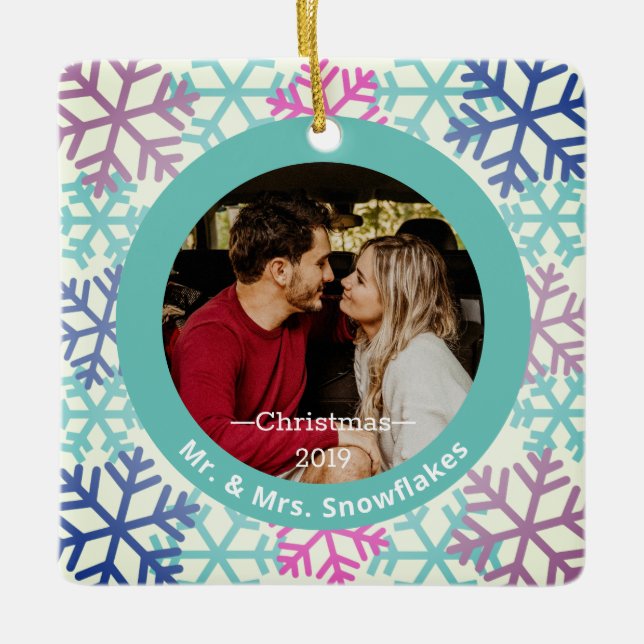 Enfeites de natal de Fotografia Verde Snowflakes (Frente)