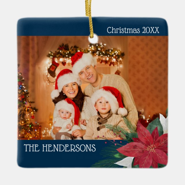 Enfeites de natal de fotos da família Poinsettia (Frente)