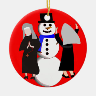 Enfeites de natal de freiras católicas e boneco de