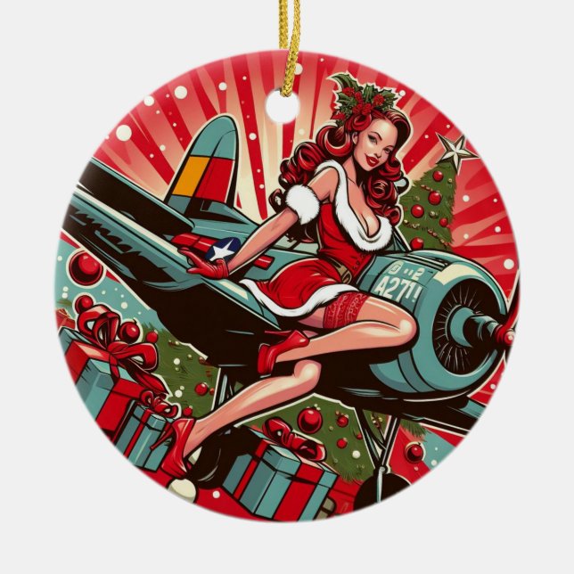 Enfeites de natal de Garota Pin-up (Frente)