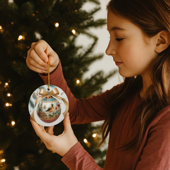 Enfeites de natal de Keepsasakings de Pássaros (Trimming the tree with festive bird ornament with a gold bow)