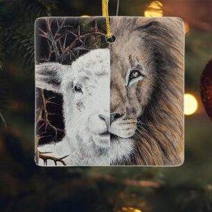 Enfeites de natal de Lion e Lamb quadrados com fot