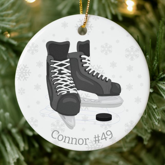 Enfeites de natal de Monograma de Skates de Hóquei (Criador carregado)