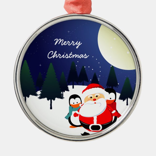 Enfeites de natal de Papai Noel e pinguins (Frente)