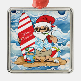 Enfeites de natal de Papais noeis surfboard