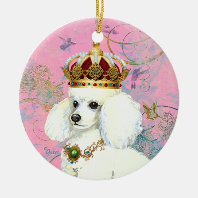 Enfeites de natal de Poodle King Branco (Frente)