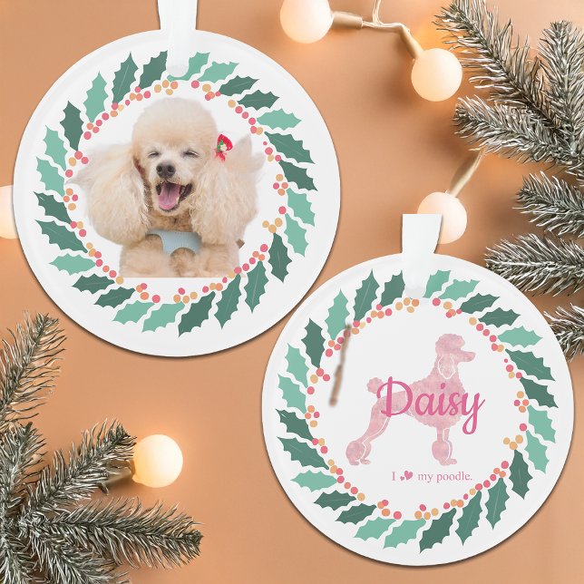 Enfeites de natal de Poodle Rosa de Foto de Cão Pe (Criador carregado)