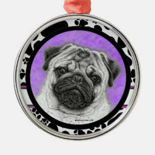 Enfeites de natal de Pug Dog Art de Glenda Harlan