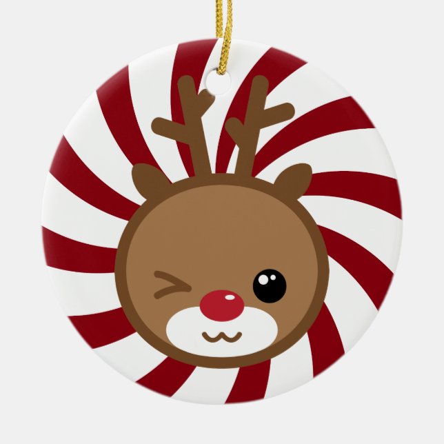 Enfeites de natal de Reindeer Kawaii (Frente)
