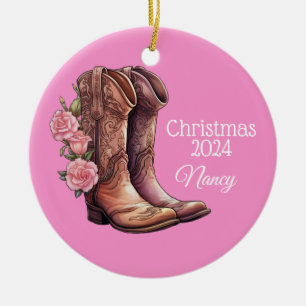 Enfeites de natal de Rosas de Boots da Cowgirl Oci