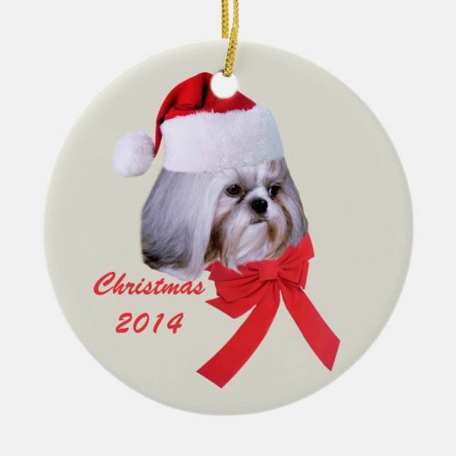 Enfeites de natal de Shih Tzu customizáveis (Frente)