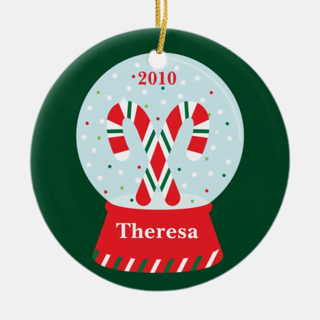 Enfeites de natal de Snowglobe do bastão de doces (Frente)