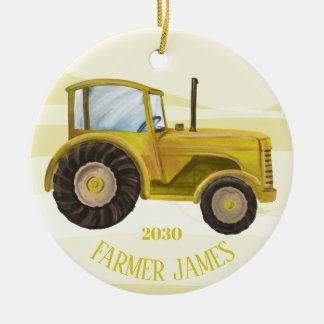 Enfeites de natal de trator amarelo personalizado