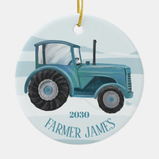 Enfeites de natal de Trator Azul Teal Personalizad