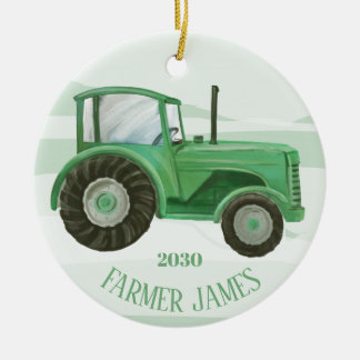 Enfeites de natal de trator verde personalizado
