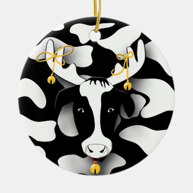 Enfeites de natal de Vaca Engraçado (Frente)