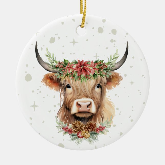 Enfeites de natal de Vaca Highland Personalizado (Frente)