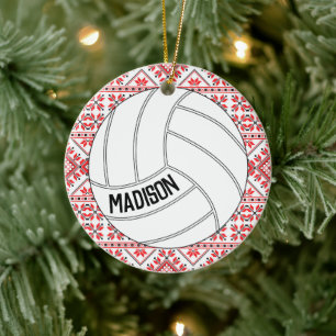 Enfeites de natal de Voleibol com Texto Personaliz