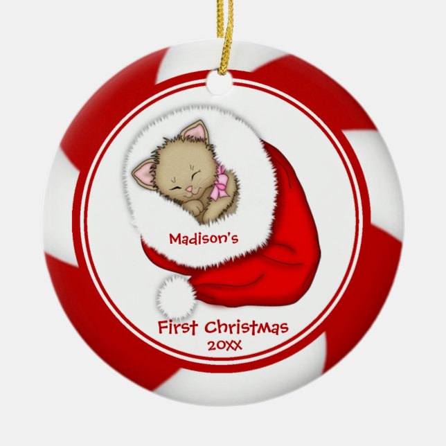 Enfeites de natal do bebê do gatinho do papai noel (Frente)