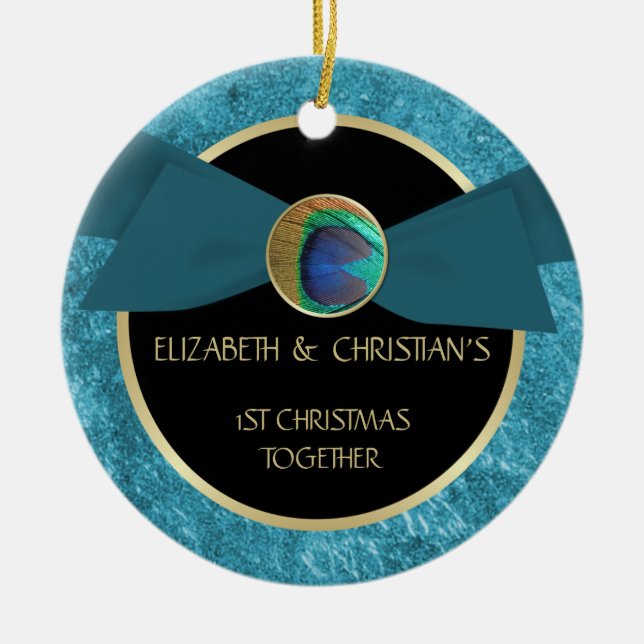 Enfeites de natal do botão da pena do pavão øs (Frente)