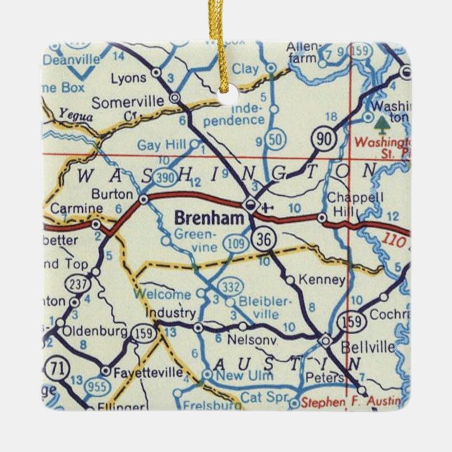 Enfeites de natal Do Brenham Texas Com Mapa De Vin (Frente)